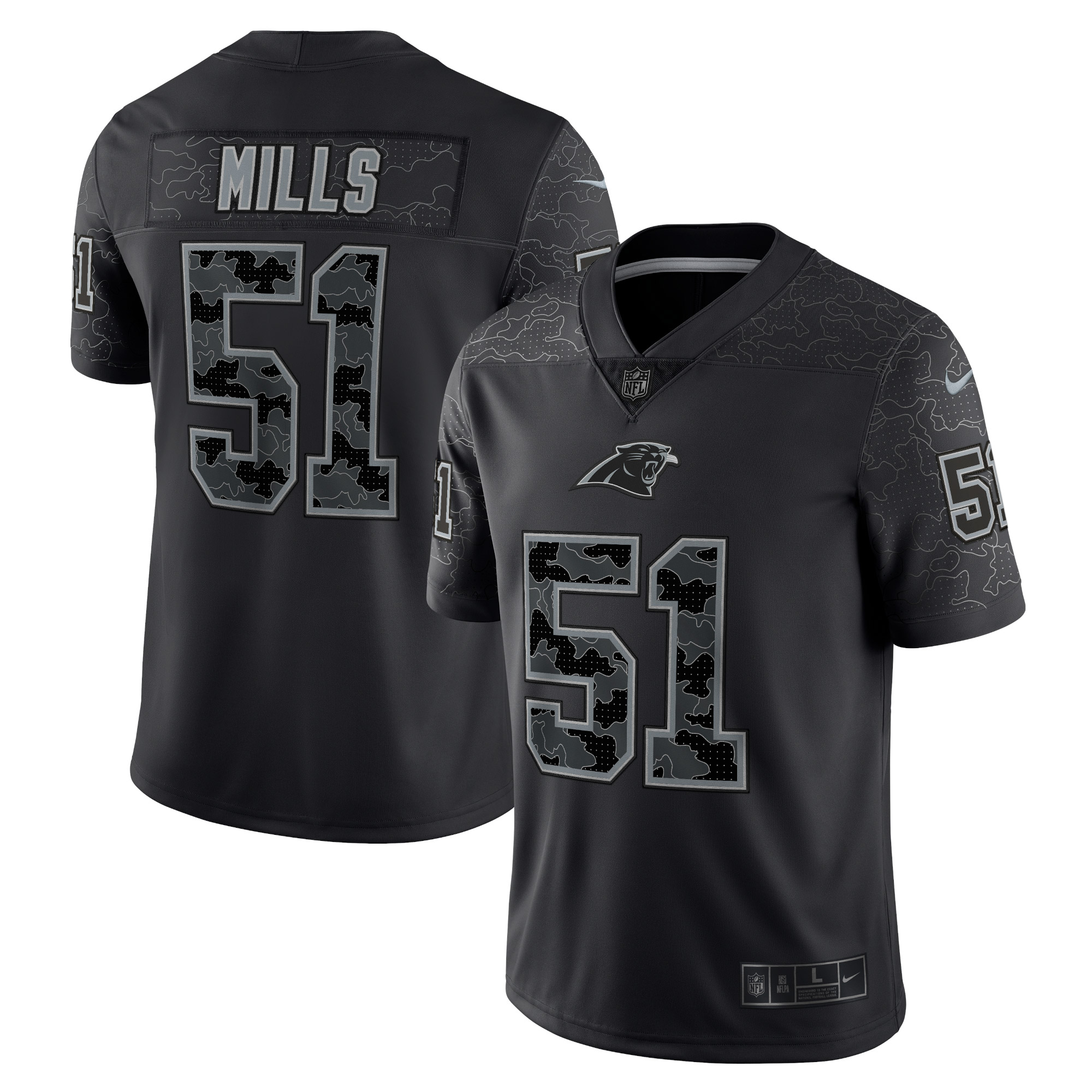 Men's Carolina Panthers Sam Mills Black Retired Player RFLCTV Limited Jersey