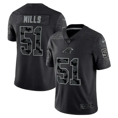 Men's Carolina Panthers Sam Mills Black Retired Player RFLCTV Limited Jersey 01