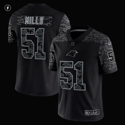 Men's Carolina Panthers Sam Mills Black Retired Player RFLCTV Limited Jersey 02
