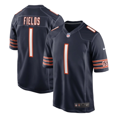 Men's Chicago Bears Justin Fields Navy Game Jersey 01