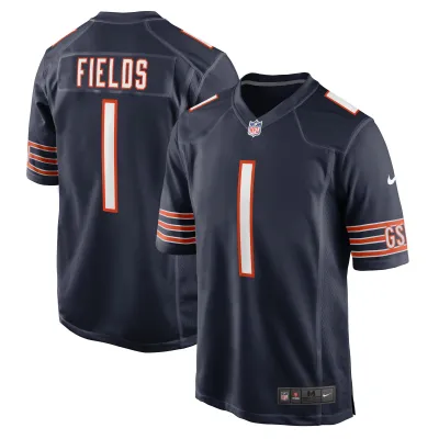 Men's Chicago Bears Justin Fields Navy Player Game Jersey 01