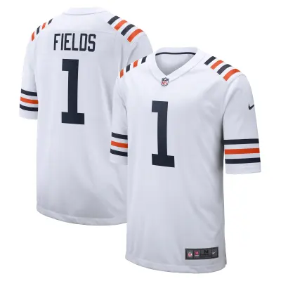 Men's Chicago Bears Justin Fields White 2021 NFL Draft First Round Pick Alternate Classic Game Jersey 01