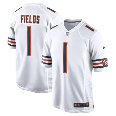 Men's Chicago Bears Justin Fields White Player Game Jersey 01