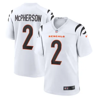 Men's Cincinnati Bengals Evan McPherson White Game Player Jersey 01