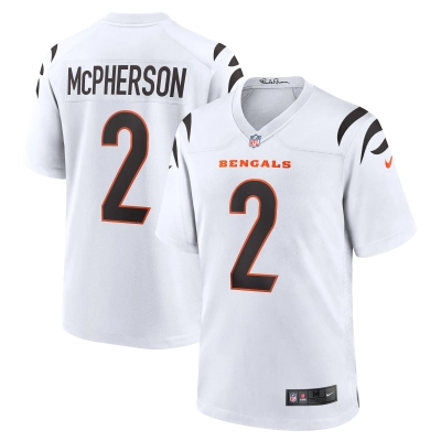 Men's Cincinnati Bengals Evan McPherson White Game Player Jersey 01