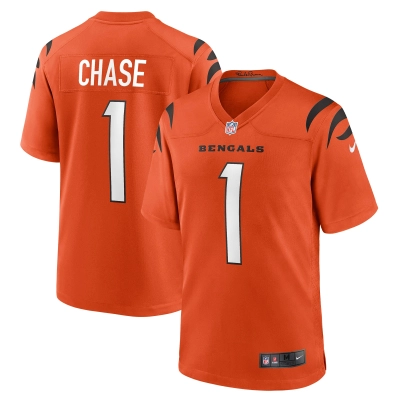Men's Cincinnati Bengals Ja'Marr Chase Orange Game Jersey 01