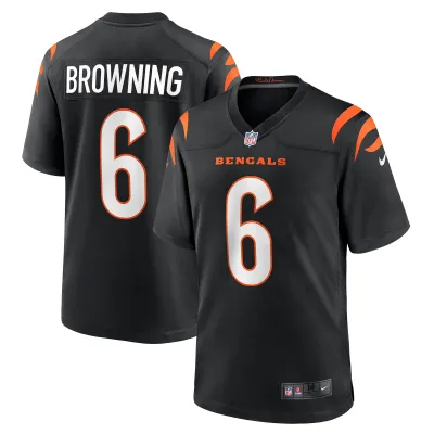 Men's Cincinnati Bengals Jake Browning Black Game Jersey 01