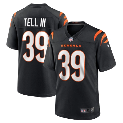Men's Cincinnati Bengals Marvell Tell III Black Game Player Jersey 01