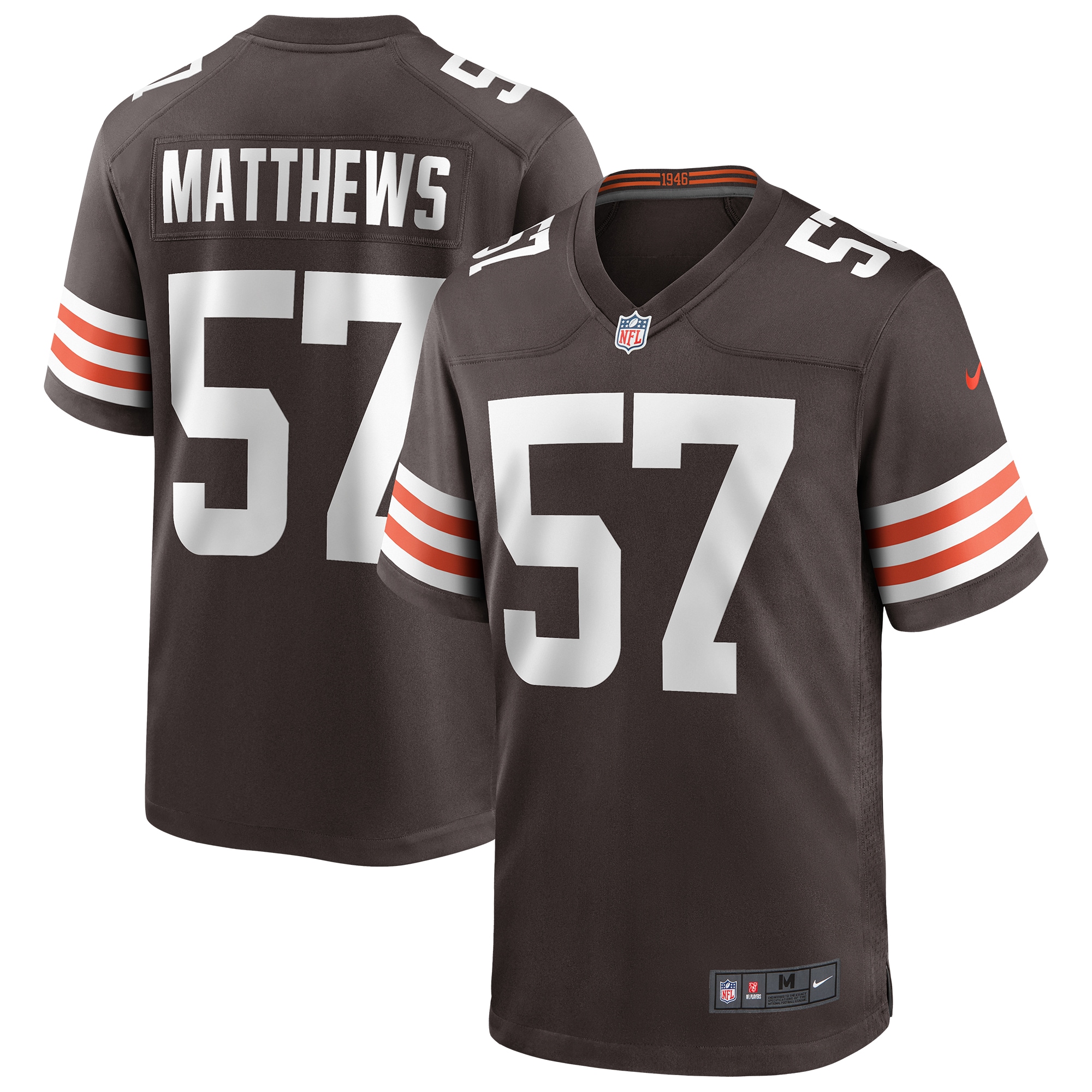Men's Cleveland Browns Clay Matthews Brown Game Retired Player Jersey