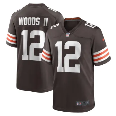 Men's Cleveland Browns Michael Woods II Brown Game Player Jersey 01