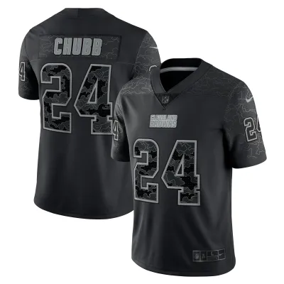 Men's Cleveland Browns Nick Chubb Black RFLCTV Limited Jersey 01