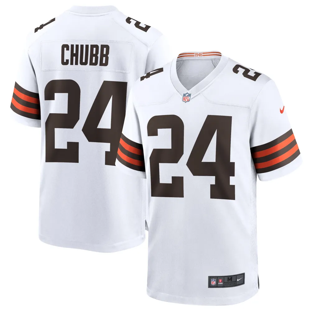 Men's Cleveland Browns Nick Chubb White Game Jersey