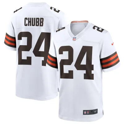 Men's Cleveland Browns Nick Chubb White Game Jersey 01