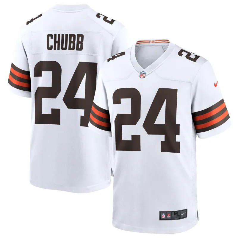Men's Cleveland Browns Nick Chubb White Game Jersey