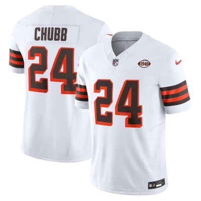 Men's Cleveland Browns Nick Chubb White Vapor F.U.S.E. Limited Jersey 01