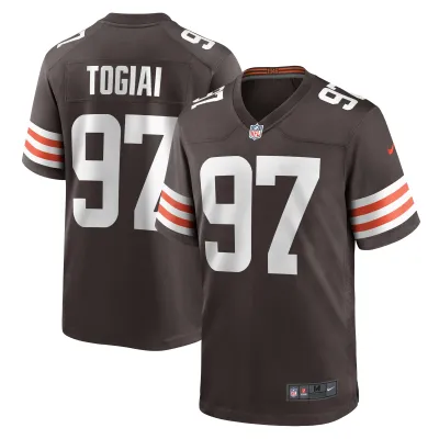 Men's Cleveland Browns Tommy Togiai Brown Game Jersey 01