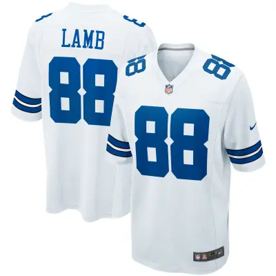 Men's Dallas Cowboys CeeDee Lamb White Game Team Jersey 01