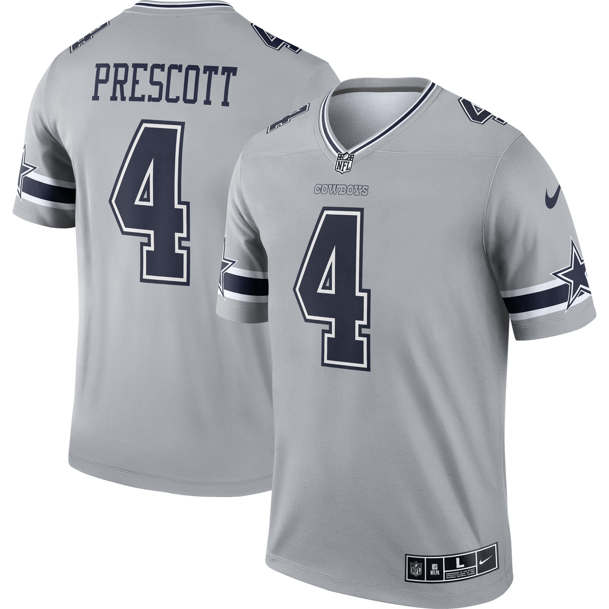 Men's Dallas Cowboys Dak Prescott Gray Inverted Legend Jersey