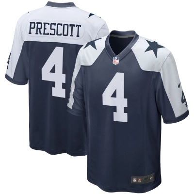 Men's Dallas Cowboys Dak Prescott Navy Alternate Game Team Jersey 01
