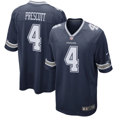 Men's Dallas Cowboys Dak Prescott Navy Game Team Jersey 01