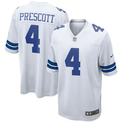 Men's Dallas Cowboys Dak Prescott White Game Team Jersey 01