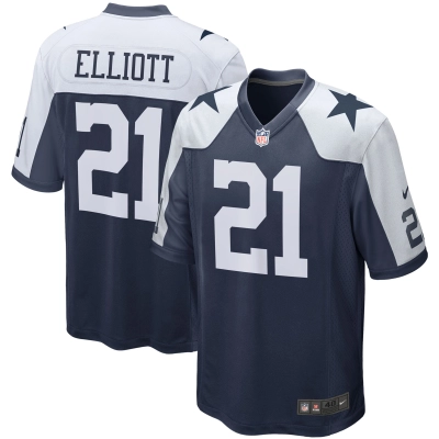 Men's Dallas Cowboys Ezekiel Elliott Navy Alternate Game Team Jersey 01
