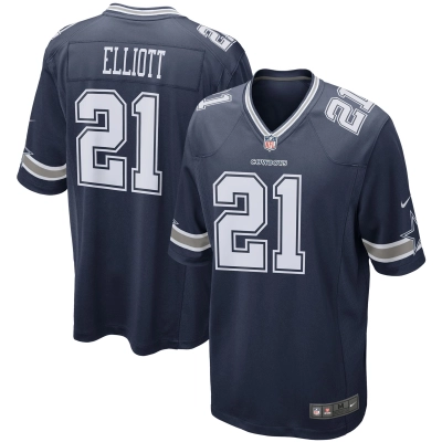 Men's Dallas Cowboys Ezekiel Elliott Navy Game Team Jersey 01