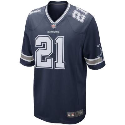 Men's Dallas Cowboys Ezekiel Elliott Navy Game Team Jersey 02