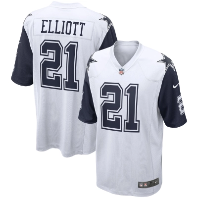 Men's Dallas Cowboys Ezekiel Elliott White Alternate Game Jersey 01