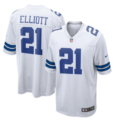 Men's Dallas Cowboys Ezekiel Elliott White Team Game Jersey 01