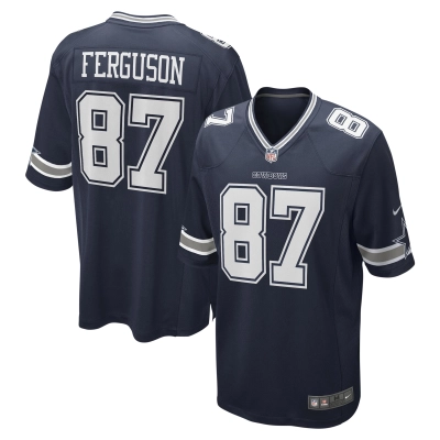 Men's Dallas Cowboys Jake Ferguson Navy Game Jersey 01