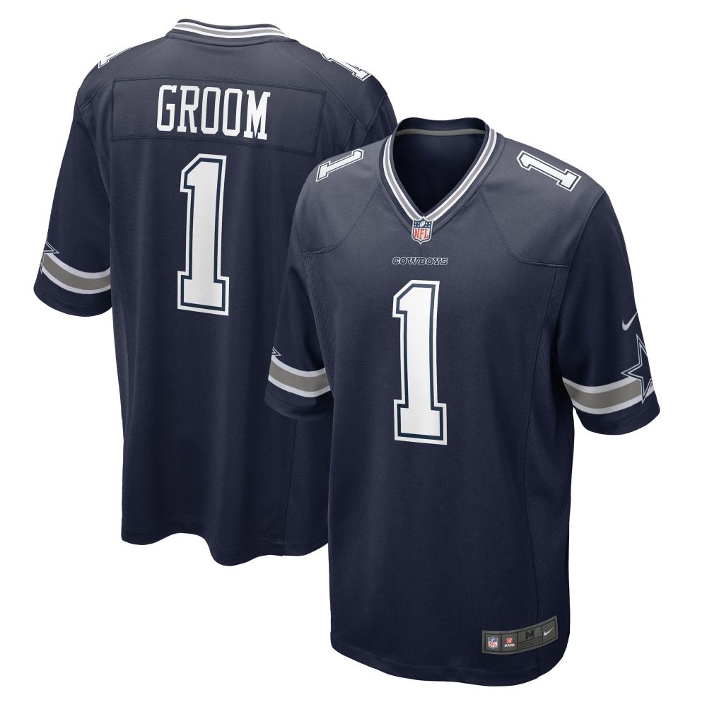 Men's Dallas Cowboys Number 1 Groom Navy Game Jersey