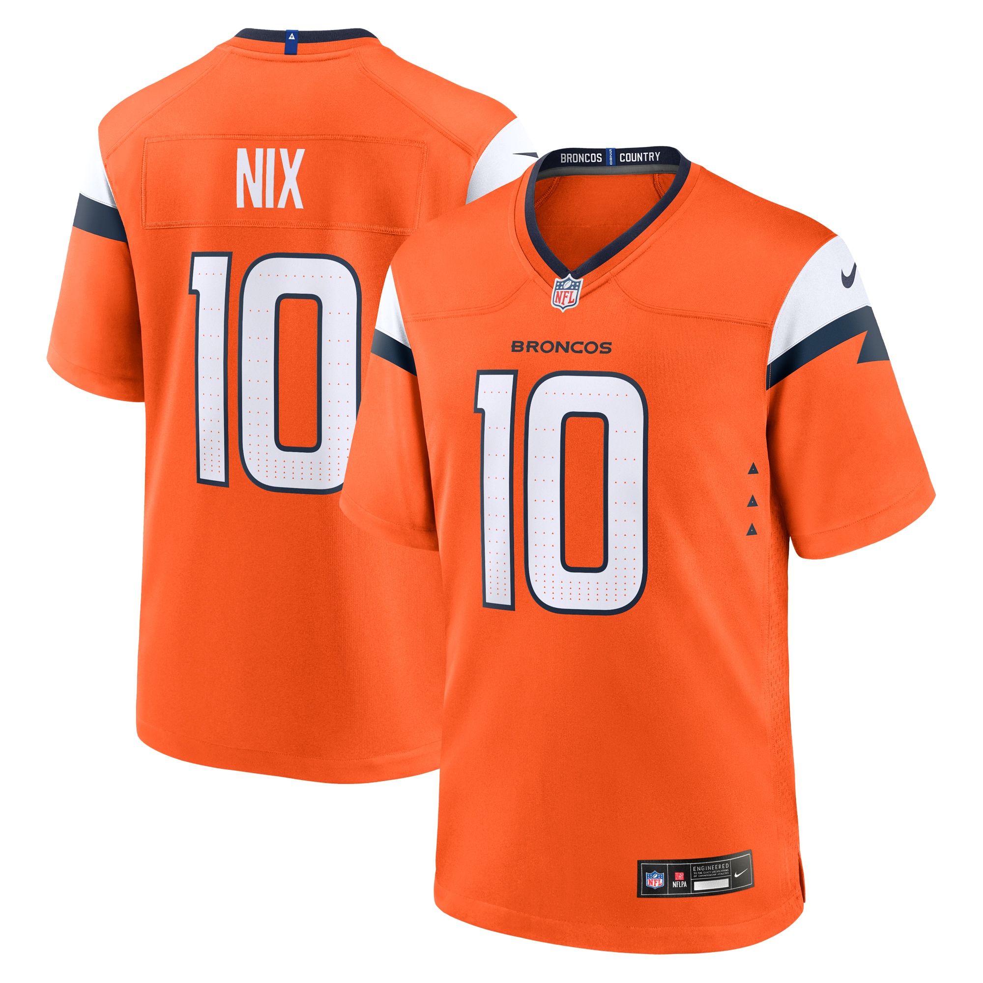 Men's Denver Broncos Bo Nix Orange 2024 NFL Draft First Round Pick Player Game Jersey