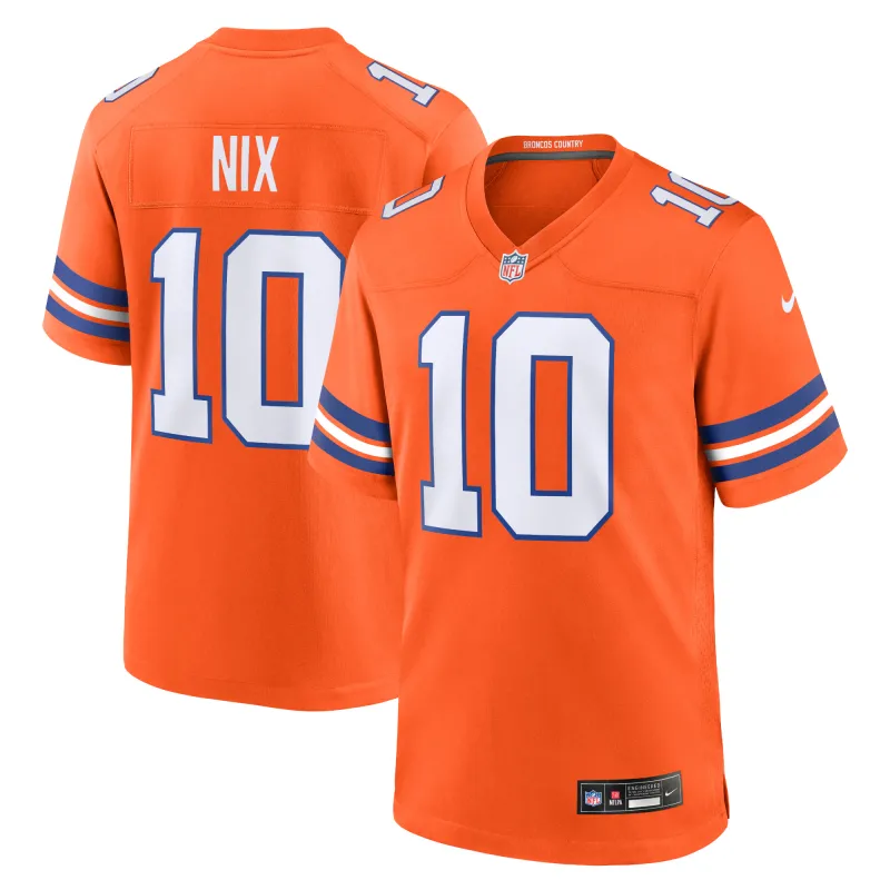 Men's Denver Broncos Bo Nix Orange Mile High Collection 1977 Throwback Player Game Jersey