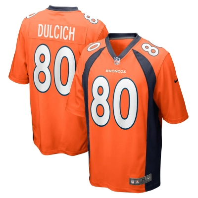 Men's Denver Broncos Greg Dulcich Orange Game Player Jersey 01