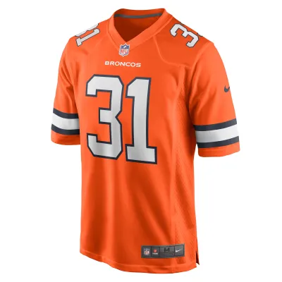 Men's Denver Broncos Justin Simmons Orange Alternate Game Jersey 02