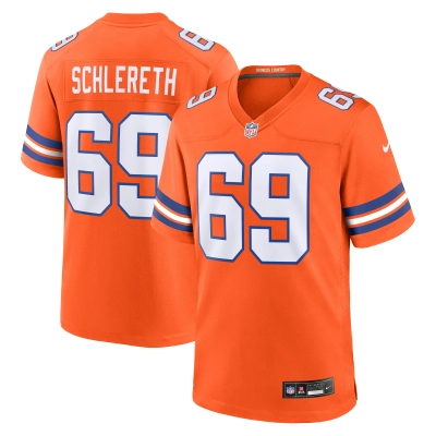 Men's Denver Broncos Mark Schlereth Orange Mile High Collection 1977 Throwback Retired Player Game Jersey 01