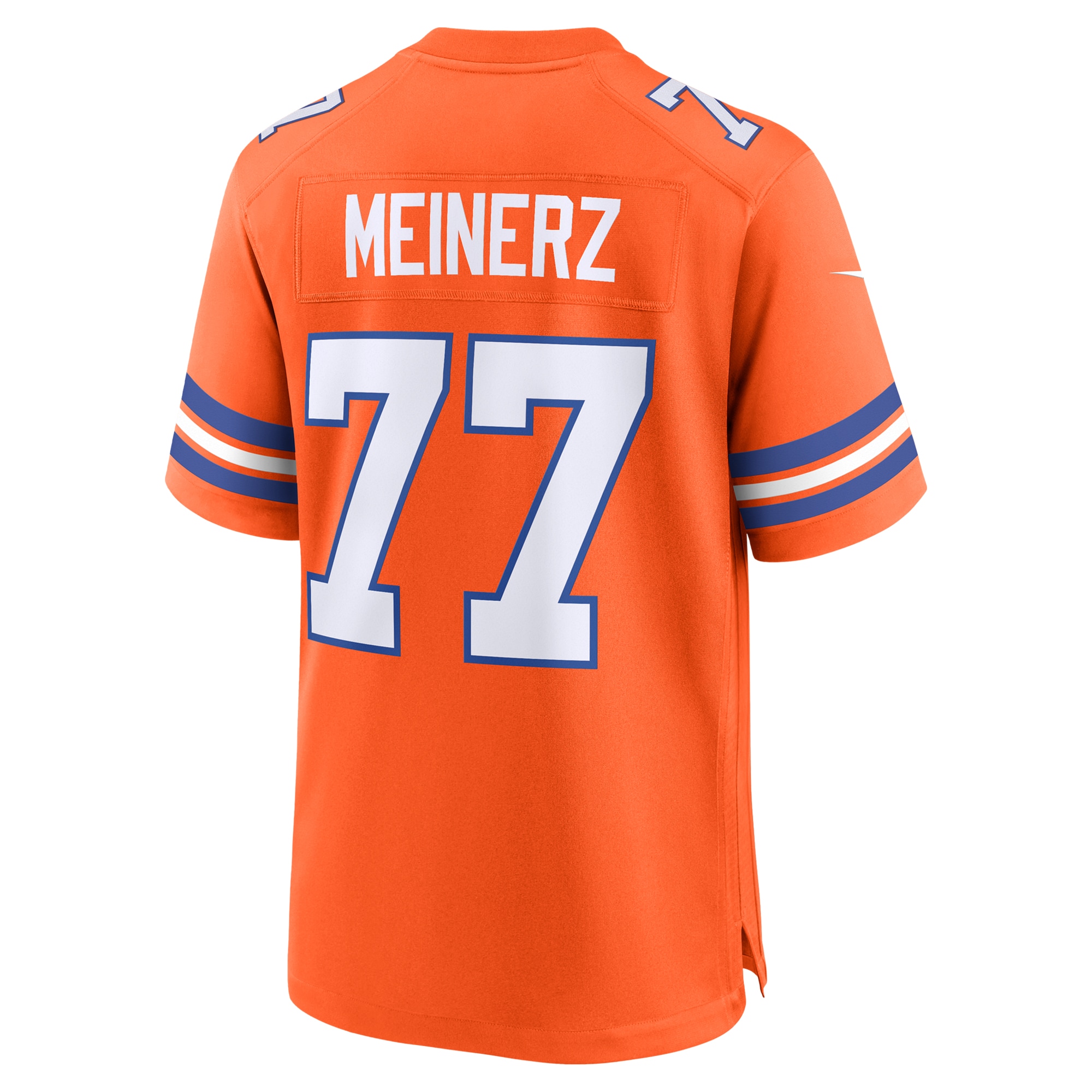 Men's Denver Broncos Quinn Meinerz Orange Mile High Collection 1977 Throwback Player Game Jersey
