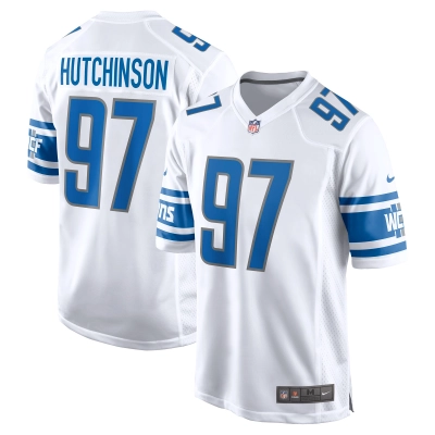 Men's Detroit Lions Aidan Hutchinson White Player Game Jersey 01