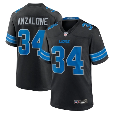 Men's Detroit Lions Alex Anzalone Black 2nd Alternate Game Jersey 01