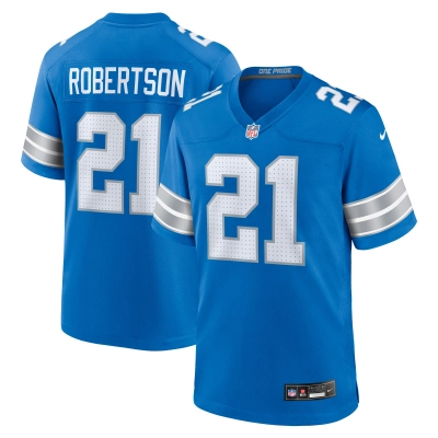 Men's Detroit Lions Amik Robertson Blue Game Jersey 01