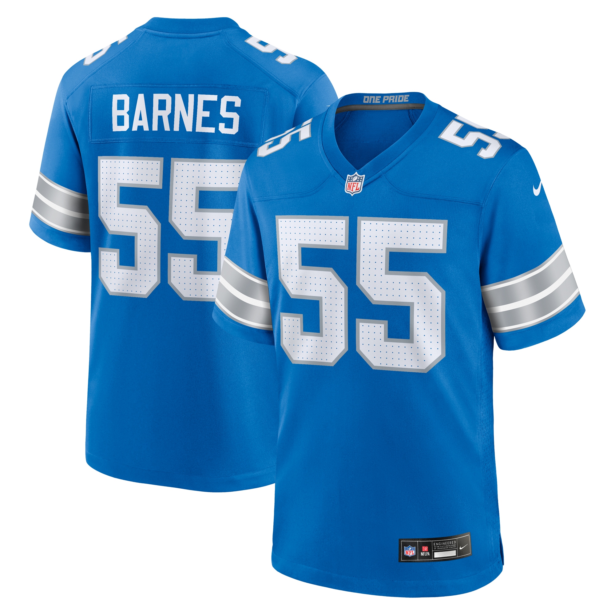 Men's Detroit Lions Derrick Barnes Blue Team Game Jersey