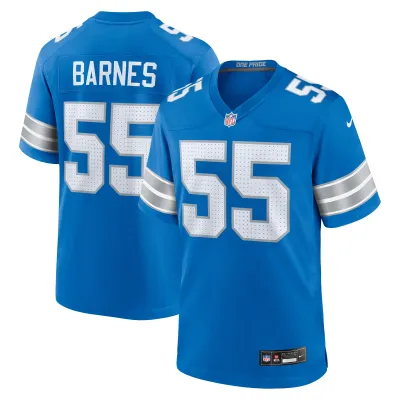 Men's Detroit Lions Derrick Barnes Blue Team Game Jersey 01