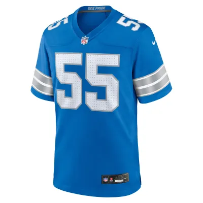 Men's Detroit Lions Derrick Barnes Blue Team Game Jersey 02