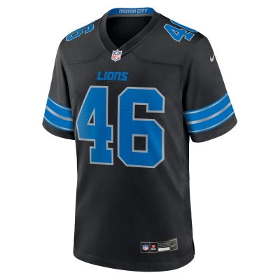 Men's Detroit Lions Jack Campbell Black 2nd Alternate Game Jersey 02