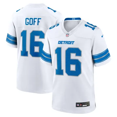 Men's Detroit Lions Jared Goff White Game Jersey 01