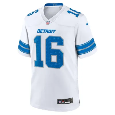 Men's Detroit Lions Jared Goff White Game Jersey 02