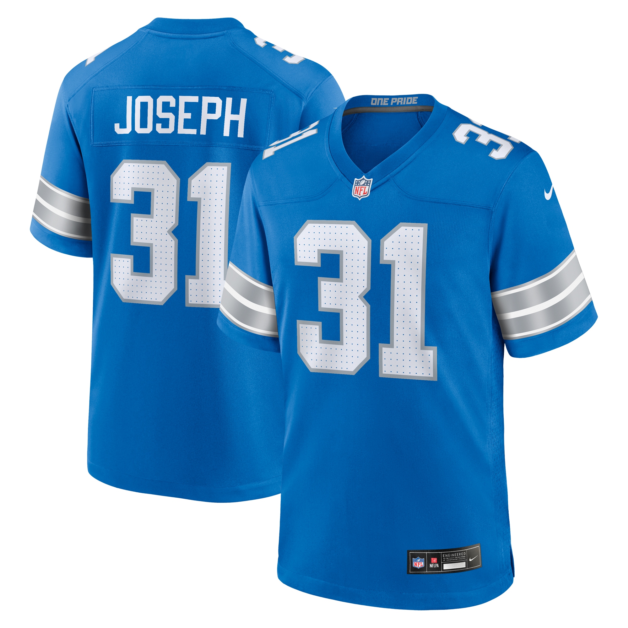 Men's Detroit Lions Kerby Joseph Blue Team Game Jersey