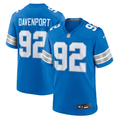 Men's Detroit Lions Marcus Davenport Blue Team Game Jersey 01