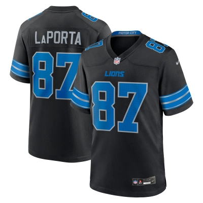 Men's Detroit Lions Sam LaPorta Black 2nd Alternate Game Jersey 01